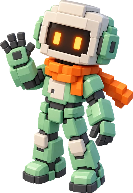 Pixel, the voxel robot, waving